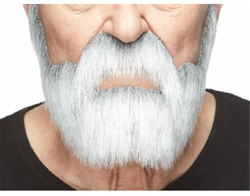 Mustaches Auto-Adhésives, Nouveauté, Nobleman Fausse Barbe et Fausse Moustache, Grise avec Blanche Couleur