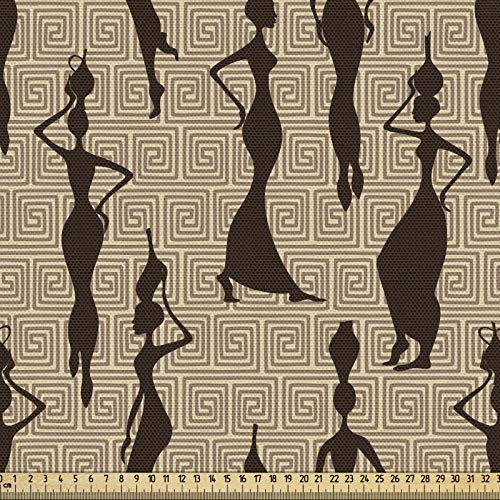 ABAKUHAUS afrikanisch Gewebe als Meterware, Frau tragen Wasservasen, Schön Gewebten Stoff für Polster und Wohnaccessoires, 1M (148x100cm), Schwarz und Weiß