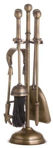 Hill 1975 Ball Topped Companion Set in Antique Brass, METAL, Mixed, 12 x 12 x 40cm