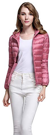 ODOKEI Leggero Donna con Cappuccio Piumini Leggero Grammi Donna Leggeri Giacca Piumino Leggeri Donna Giacconi Invernali Cappotto Piumino Ultraleggero Pesante Giubbotti Rosa XL