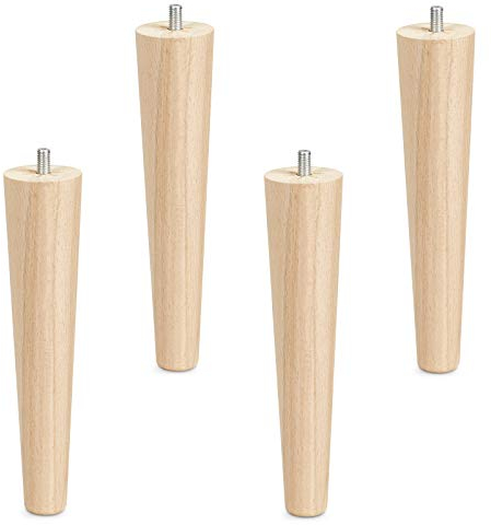 SOTECH 4er Set Möbelfüße Buche roh H 200 mm/konisch Ø 45/25 mm mit Gewindestift M8