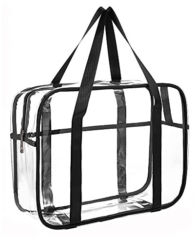 ONEGenug Large Clear Travel Toiletries Bag Makeup Bag Transparent Toiletry Bag Thick PVC Zippered Clear Wash Bag Diaper Beach Bag for Men and Women(Black)