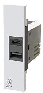 4box - Bticino® LivingNow™ kompatibles USB-Netzteil, 20 W, zum Laden von Geräten ohne Netzteil. 2 Anschlüsse: 1 Typ A, Typ C. Inklusive Abdeckung in Weiß, Sand, Schwarz
