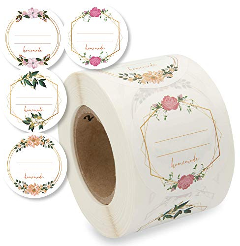 Etiketten Selbstklebend 500 Stück 5cm Ø Klebe-Etiketten zum Beschriften von Einmach-Gläsern, Aufkleber Marmeladenglas Beschriftbar, Gewürzetiketten Rund „Homemade“