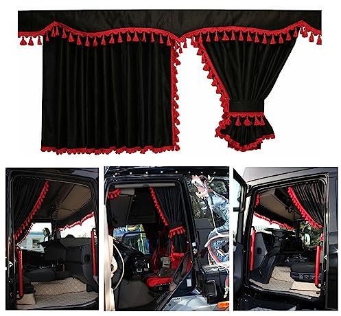 Adomo LKW Gardinen Cab Curtain Vorhang Sichtschutz für Actros MP5 und MP4, schwarz-rot