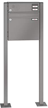RENZ/Basic B/Freistehende Briefkastenanlage Standbriefkasten/RAL-Farbe 9007 Volumen 12 L/mit Fußplatten/Sprechsieb oben/Dein-Briefkasten.de