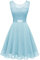 Berylove Damen Spitzenkleid Brautjungfer Elegant Party Knielang Cocktailkleid Chiffon Ärmellos BLP7005 B-Light Blue L
