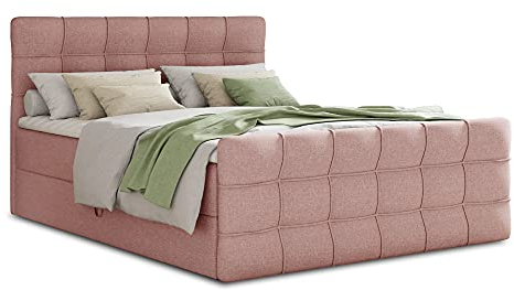 Boxspringbett Best Lux mit Fußteil, 2 Bettkästen und Topper - Doppelbett, Bonell-Matratze, Polsterbett, Bett, Betten, Bettgestell, Schlafzimmer (Pink (Inari 52), 140 x 200 cm)