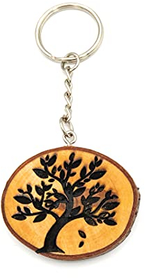 Promotech Tree of Life Schlüsselanhänger – Handgefertigter, naturbelassener Holz-Schlüsselring – Einzigartiges Einzelstück Lebensbaum-Motiv