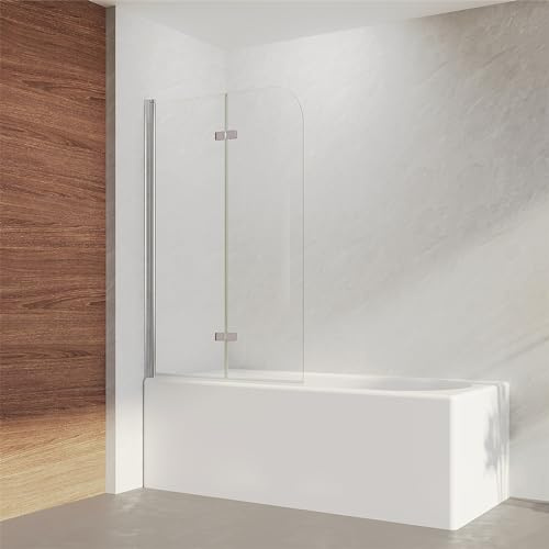 IMPTS 110x140cm Badewannenaufsatz Duschabtrennung Duschwand faltbar 180°Faltwand für Badewanne 6mm ESG-Sicherheitsglas