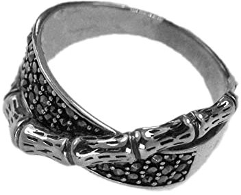 Myshiwu 925 Sterling Silber Vintage Thai Silber Markasit Bambus Ring für Damen Herren (Ringgröße 56)