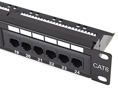 kenable Panneau de brassage Cat6 24 ports RJ45 Gigabit 48 cm Montage sur rack 1U et barre arrière