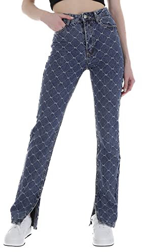 Ital Design Damen Used-Look KNÖPFE Reissverschluss Jeans Laulia Gr. L/40 Blau