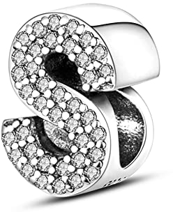 TINSLO Charm Anhänger Damen Buchstabe S für Armband 925 Sterling Silber Charms Beads passend für Pandora Armband und Halskette, Kompatibel mit Europäischen Armbänder für Frauen Mädchen