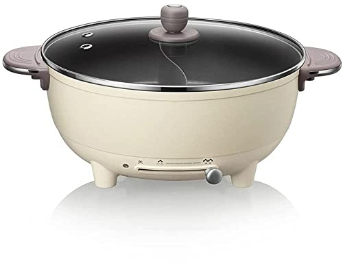 Ecoodisk 6L Electric Shabu Shabu Hot Pot with Divider, Mandarin Yin Yang Hot Pot, 6 Litres, Beige, Stainless Steel