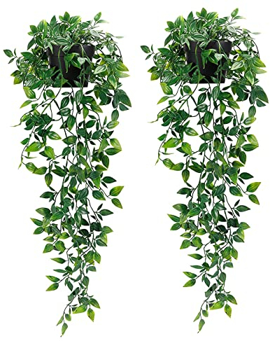Artificial Hanging Plants,2 Pack Fake Hanging Plants with Pot,Greenery Faux Fake Ivy Decor, Fake Potted Plants for Home Decor Indoor Outdoor Wall Room Patio Office Table Shelf