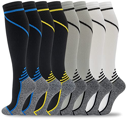 fenglaoda 8 Pairs Compression Socks for Men & Women 20-30 mmHg Knee High Nurse Pregnant Running Medical and Travel Athletic(L/XL,Multi01 )