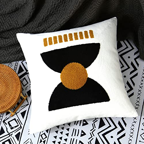 Boho Kissenbezüge, weiß, braun und schwarz, modern, rund, gewölbt, geometrisch, dekorativ, abstrakt, für Bett, Couch, Wohnzimmer, 1 Set von 45,7 x 45,7 cm (Hellbraun und Schwarz)