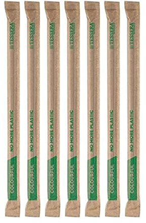 Tessera Bio Products Q0621CWFSC Lot de 500 pailles en papier flexibles en 1/1 Multicolore Diamètre 0,6 cm Longueur 21 cm
