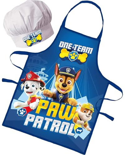 Sorrisini Delantal Infantil y Gorro de Cocinero para Niños Paw Patrol, Delantal y Sombrero para Cocinar, Hornear o Pintar, Mandil Niña, 3-8 Años