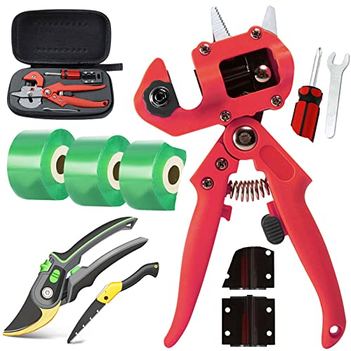 Veredelungsschere Ratschenschere Obstbaum Pfropfschere Obstbäume Pfropfen Schneidwerkzeug mit 3 Ersatzmesser (Ω / U / V) und Ergonomischen für Blumen Obstbäume Zweige Rot,Style2