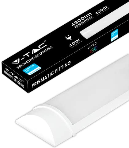 V-TAC Pantalla LED Luminaria 120 CM - 40W - Chip Samsung - Lámpara Rectangular 4300 Lumen IP20 para Pared, Garaje, Tienda - Tubo - Plafón Lineal - Luz Blanco Neutro 4000k