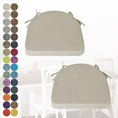PHUSTJKL 2er Set Stuhlkissen Halbrund Stuhlauflage mit Bändern für Esszimmer, Waschbare rutschfest Sitzkissen mit Reißverschluss für Indoor Zuhause Büro Küche (43x42x40x3cm Hellgrau)