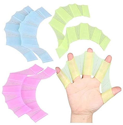 Egurs Lot de 3 paires de gants de natation en silicone avec doigts de palme, palmes de natation, palmes de natation, accessoires de natation pour femmes, hommes, bleu, vert, violet, taille L