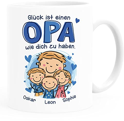 SpecialMe® Kaffee-Tasse Glück ist einen Papa Opa wie dich zu haben mit Namen und Figuren personalisiert Geschenk von Kindern Opa weiß standard
