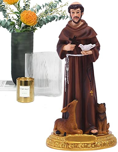 Rianpesn Statue des Heiligen Franziskus von Assisi, Handbemalte Statue mit Taube und Kreuz, Langlebiges klassisches Ornament, Tischstatue, Betende Inspiration und Heimdekoration