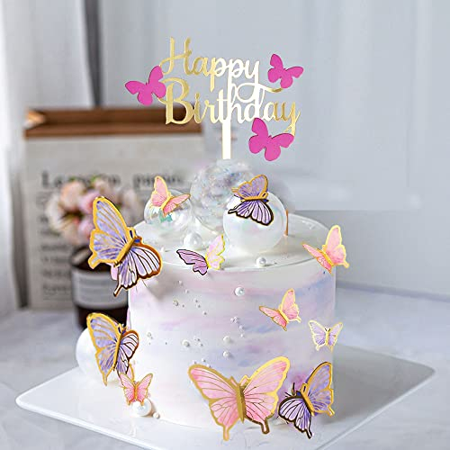 41 Stück Schmetterlinge deko torte,tortendeko schmetterling Fee Schmetterling Cupcake Toppers für mädchen geburtstagsfeier dekoration Hochzeit Babyparty Pink und lila Zubehör für Hochzeitsfeiern