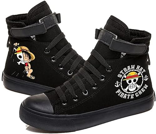 Japan Anime Gedruckt High-Top Leinwand Schuhe Turnschuhe Gemütliche Turnschuhe für Mädchen Femme Jungen Mädchen Männer Hip Hop Streetwear (Black,38)