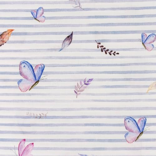 SCHÖNER LEBEN. Baumwollstoff Popeline Digitaldruck Schmetterlinge weiß lila 1,50m