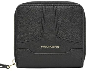 PIQUADRO PD4826S108R Damen Geldbörse 11x12x3 cm zipo Münzfach Kartenhalter schwarz, Schwarz