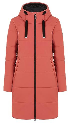 ELKLINE Damen Steppmantel Comfort | langer Wintermantel mit verstellbarer Kapuze | 2-Wege Reißverschluss mit Kinnschutz 2019060, Farbe:mineralred, Größe:40