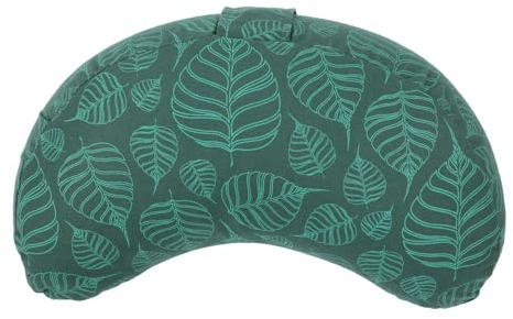 Bodhi Meditationskissen Yogi Mond | Maharaja Collection | Halbmond Yogakissen mit Buchweizenfüllung | Bedruckter Bezug aus 100% Baumwolle | Kissen für Yoga & Meditation | deep Green/Bodhi Leaves