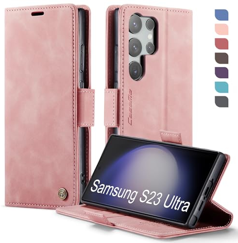 XYGLOW Handyhülle für Samsung Galaxy S23 Ultra 5G Hülle Premium PU Lederhülle Klapphülle【RFID Schutz】 Kartenfach Standfunktion Schutzhülle für Samsung S23 Ultra Flip Case Wallet Tasche Klappbar,Rosa