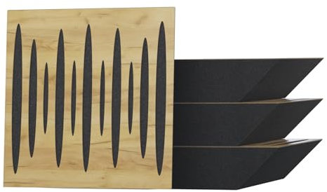 Acoustic Corner Bass Trap | 50x50cm | Audio Soundproofing Record Studio Treatment | Absorption - Diffusion - Reflection | (x4 Pulse-100mm, Oak)