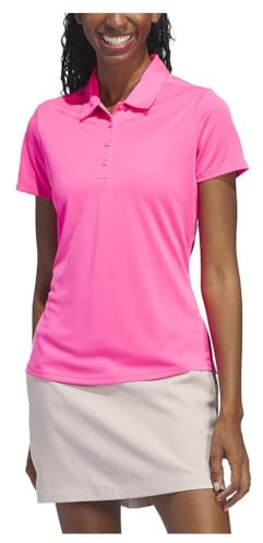 adidas Femme Women's Solid Performance Short Sleeve Polo Shirt, Solar Pink, XS