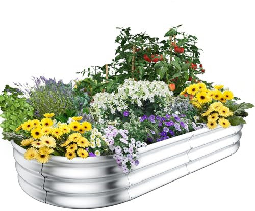 HOOPLE Galvanized Raised Garden Bed, 4x2x1ft Raised Garden Boxes Outdoor Planter, Premium Quality, Oval Large Metal Raised Garden Beds for All Plants (1PACK, 4 * 2 * 1FT)