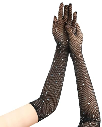 PTJJXA Gants en Filet, Gants Longs en Résille, Mitaines Longs en Résille, Gants Résille Extensible, Long Fishnet Mesh Gloves, Gants de Déguisement en Maille pour Femmes, Soirée Costume (Noir)