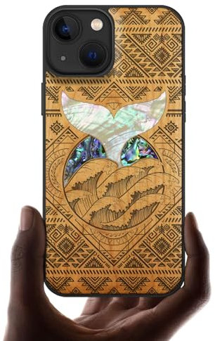 Carveit Custodia Compatibile con MagSafe per iPhone 13 Cover, Legno e intarsio di cozze per Apple 13 Custodia Magnetico TPU Case (Ciliegia Legno-Walschwanz in den Wellen)