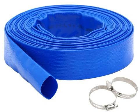 Dcizlont Lay Flat Hose 25mm x 20M, Water Discharge Hose with 2 Clips, for Submersible Water Pump, Draining Pond, Hot Tub, Swimming Pool