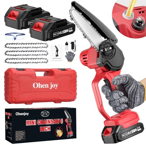 Mini motosega, mini motosega portatile con una sola mano, senza fili, per motosega portatile ad alta durezza con oliatore automatico, 2 motoseghe a batteria con blocco di sicurezza per tagliare il