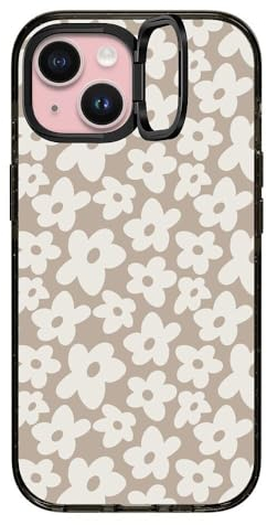 CASETiFY Impact Ring Stand Schutzhülle für iPhone 15 [3X Falltest in Militärqualität, 2 m Fallschutz/kompatibel mit Magsafe] – Natürliche Blume – Transparentes Schwarz
