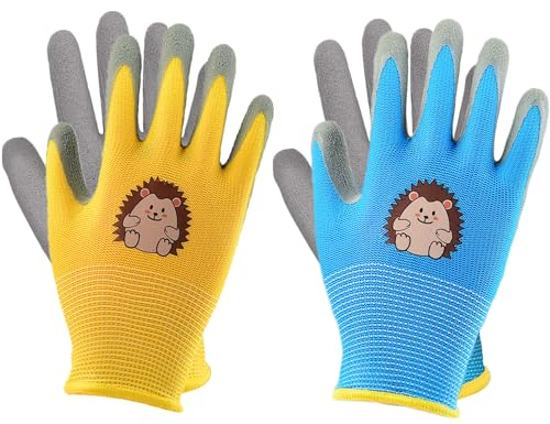 JOOTUEPO Gants de Jardinage pour Enfants, 2 Paires Safety Gants de Jardinage pour Enfants. Gants de Travail Enduits de Caoutchouc Antidérapant, Protégez Les Mains de Votre Enfant