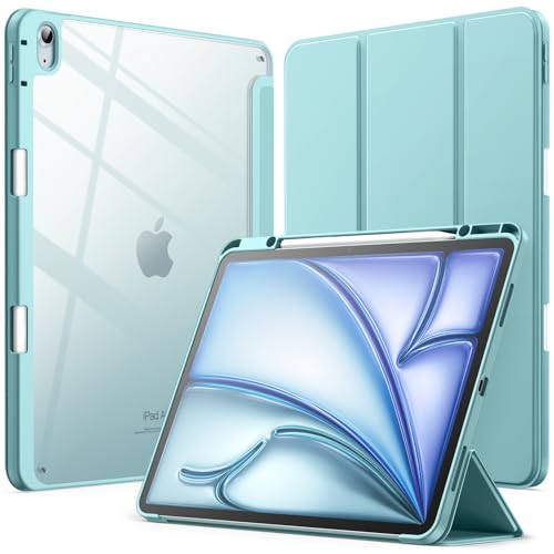JETech Case for iPad Air 13-Inch M3/M2 (2025/2024) with Pencil Holder, Clear Transparent Back Shell Slim Stand Shockproof Tablet Cover, Auto Wake/Sleep (Blue)