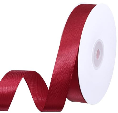 woric 50m Dunkelrotes Band, 20mm Geschenkband Dunkelrot Schleifenband Weinrot Dekoband Stoffband für Geschenkverpackung Basteln Deko Hochzeit Geburtstag Muttertag Jahrestag