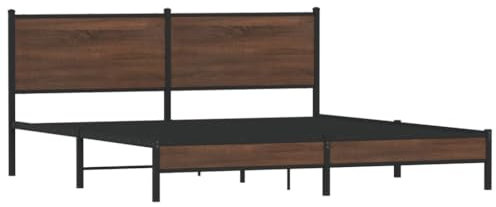 vidaXL Bettgestell, Metallbett Bett mit Kopfteil, Bettrahmen mit Lattenrost, Doppelbett für Schlafzimmer, Metall Braun Eichen-Optik 160x200cm