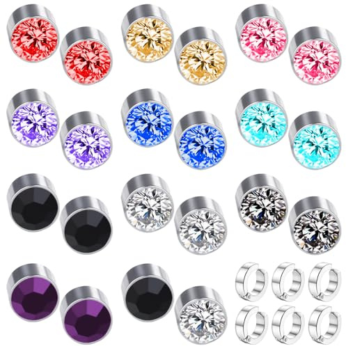 11 Pairs Of Magnetic Earrings, 6 Ear Clips, Round Head Earrings, Rhinestone Earrings, Jewelry Earrings, Women'S Accessories